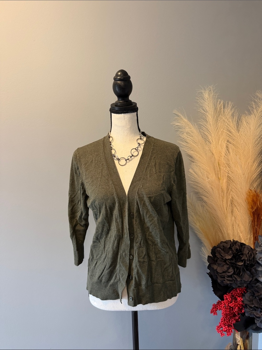 GAP Olive Green V-Neck Button Cardigan